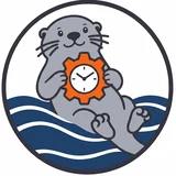 Silver Otter Systems logo: a sea otter floating on waves holding a gear with a clock